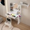 Vanity Desk With LED Lights Mirror, Power Outlet, Storage Drawers & Chair - White - Image 7