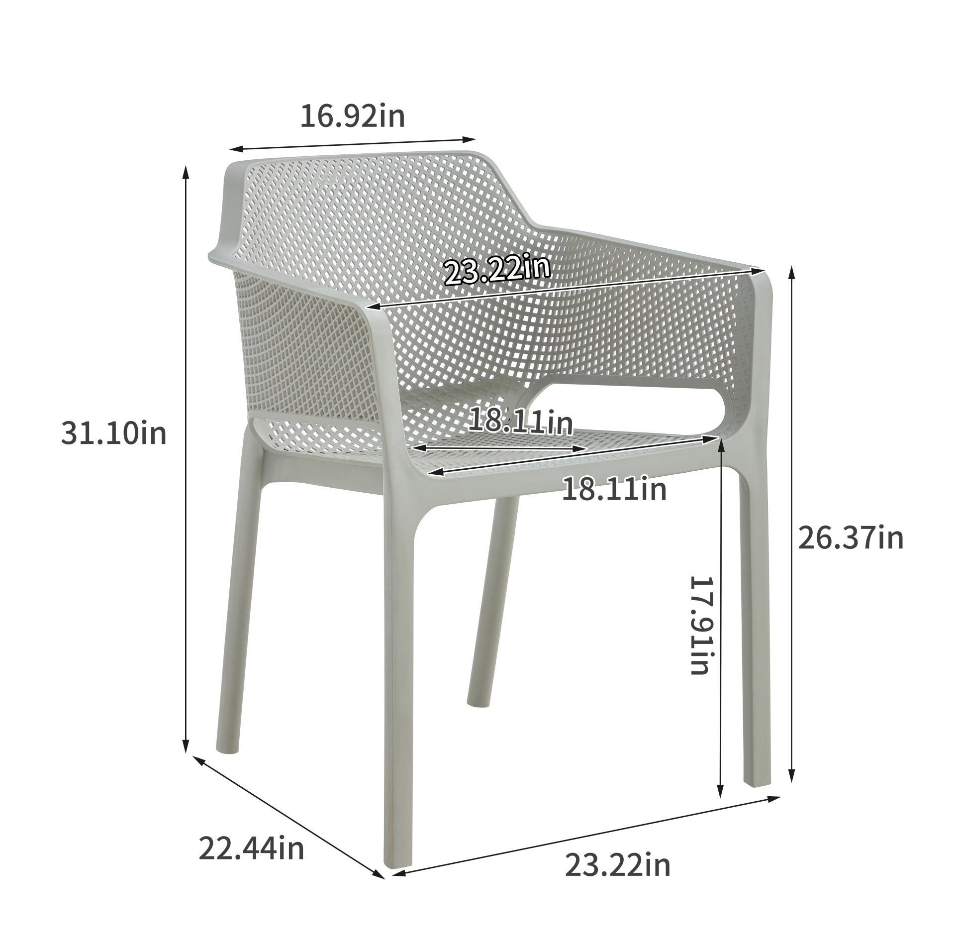 3 Piece Plastic Arm Chair Bistro Grs Premium Ocean Plastic - Light Gray - Image 4