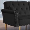 Velvet Tufted Sofa Couch With 2 Pillows And Nailhead Trim - Black - Image 4