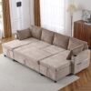 Sectional Sofa Pull Out Sofa Bed Versatile Sofa Sleeper With Large Storage Space, Two USB Ports And Two Cup Holders For Living Room - Brown - Image 3