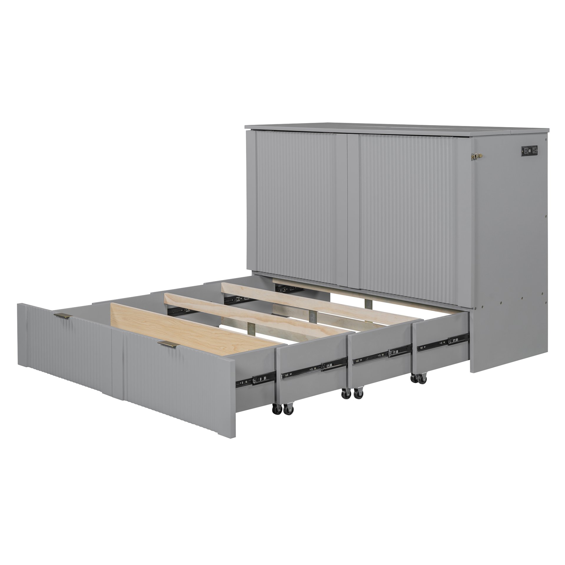 Full Size Murphy Bed With Drawer And A Set Of Sockets & USB Ports, Pulley Structure Design - Gray - Image 13