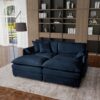 Deep Seat Sectional Cloud Sofa With 2 Ottomans & Soft Pillows Chenille, Modular Loveseat For Living Room - - Blue - Image 19