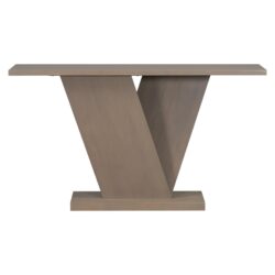 Console Table With V Shape Base / Natural Wood Veneer, Sculptural Entryway Accent - Taupe