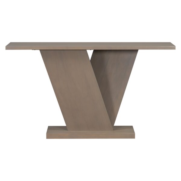 Console Table With V Shape Base / Natural Wood Veneer, Sculptural Entryway Accent - Taupe