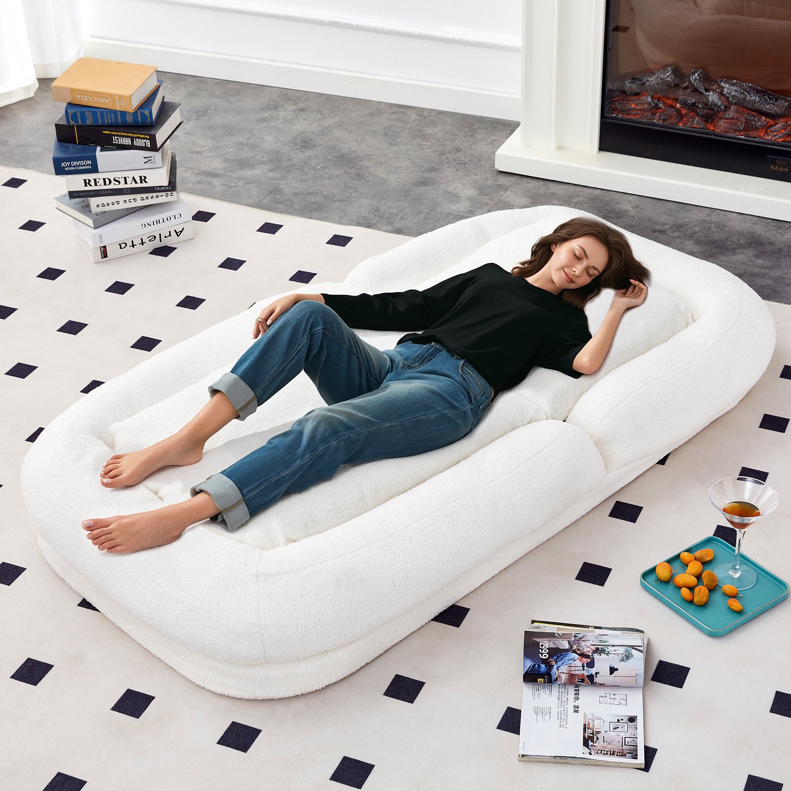 Modern Folding Sofa Chair With Adjustable Positions Plush For Gaming And Relaxation - Beige - Image 4