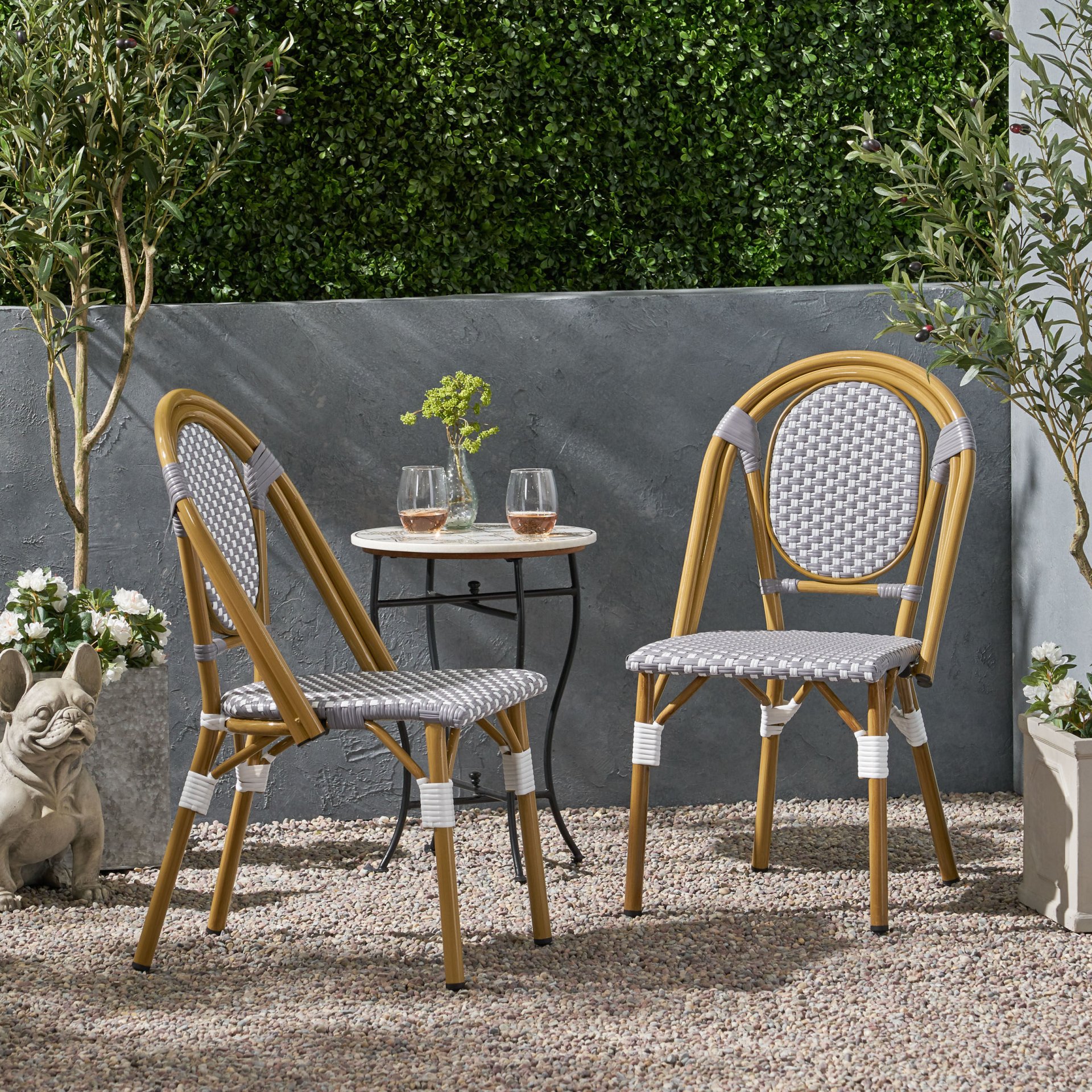 French Bistro Chair Set Outdoor Cafe Style - White / Gray - Image 2