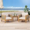 Outdoor Acacia Wood Club Chair With Wicker Accents - Teak / Mixed Brown / Beige - Image 15