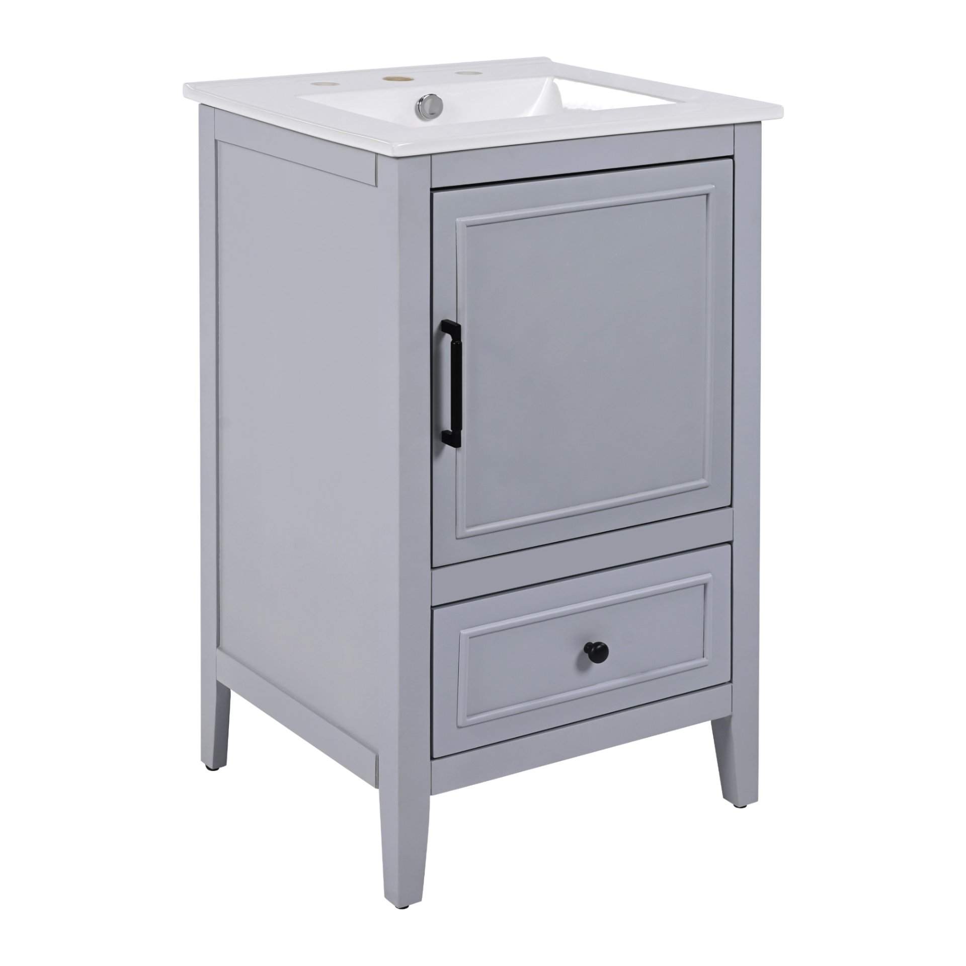 20" Bathroom Vanity With Sink, Bathroom Cabinet With A Door, Door Shelf Storage And Adiustable Foot Pads, A Drawer - Gray - Image 16