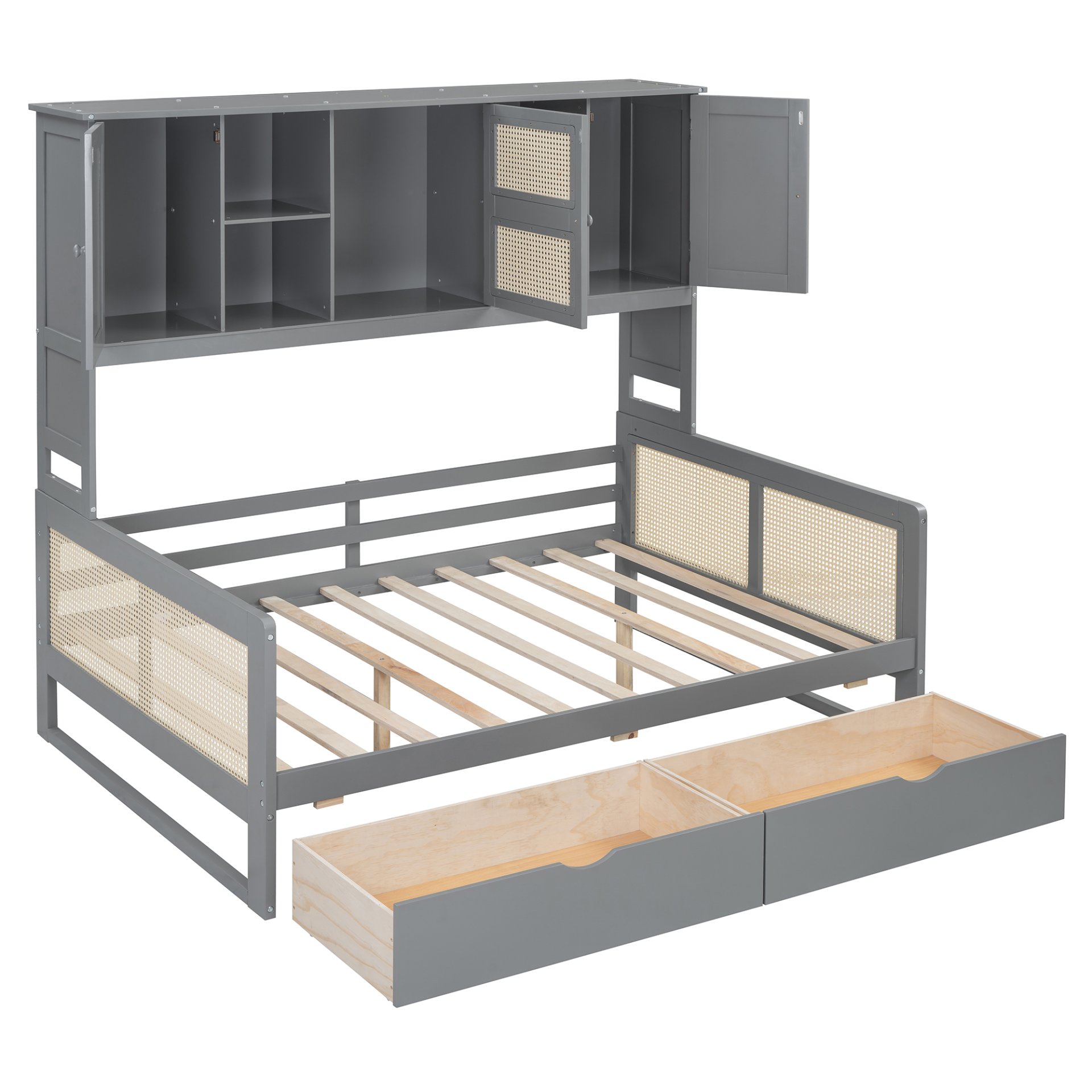 Full Size Wooden Daybed With 2 Drawers, And All In One Cabinet And Shelf - Gray - Image 6