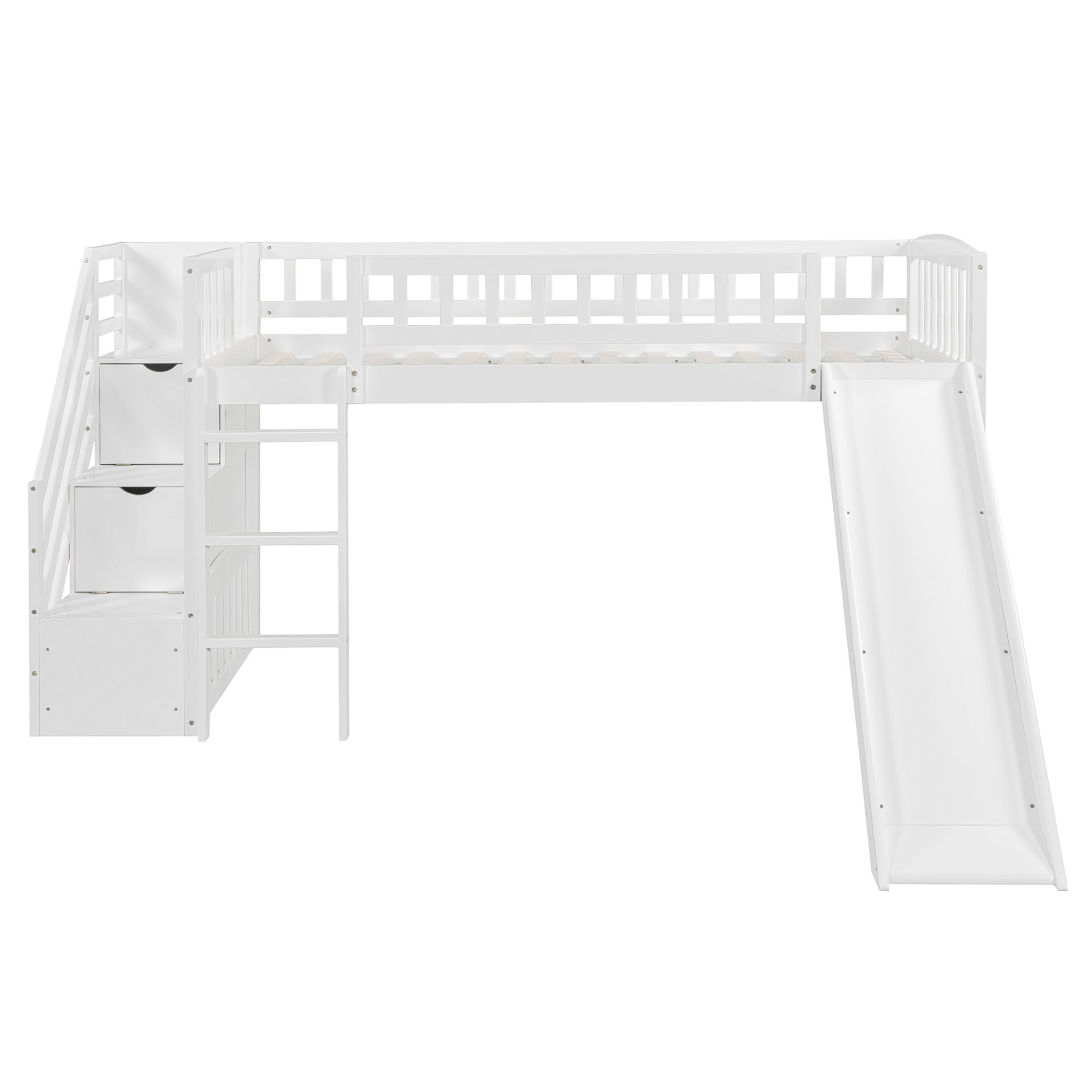 Twin Size Loft Stairway Bed With 2 Drawers And Slide - White - Image 9