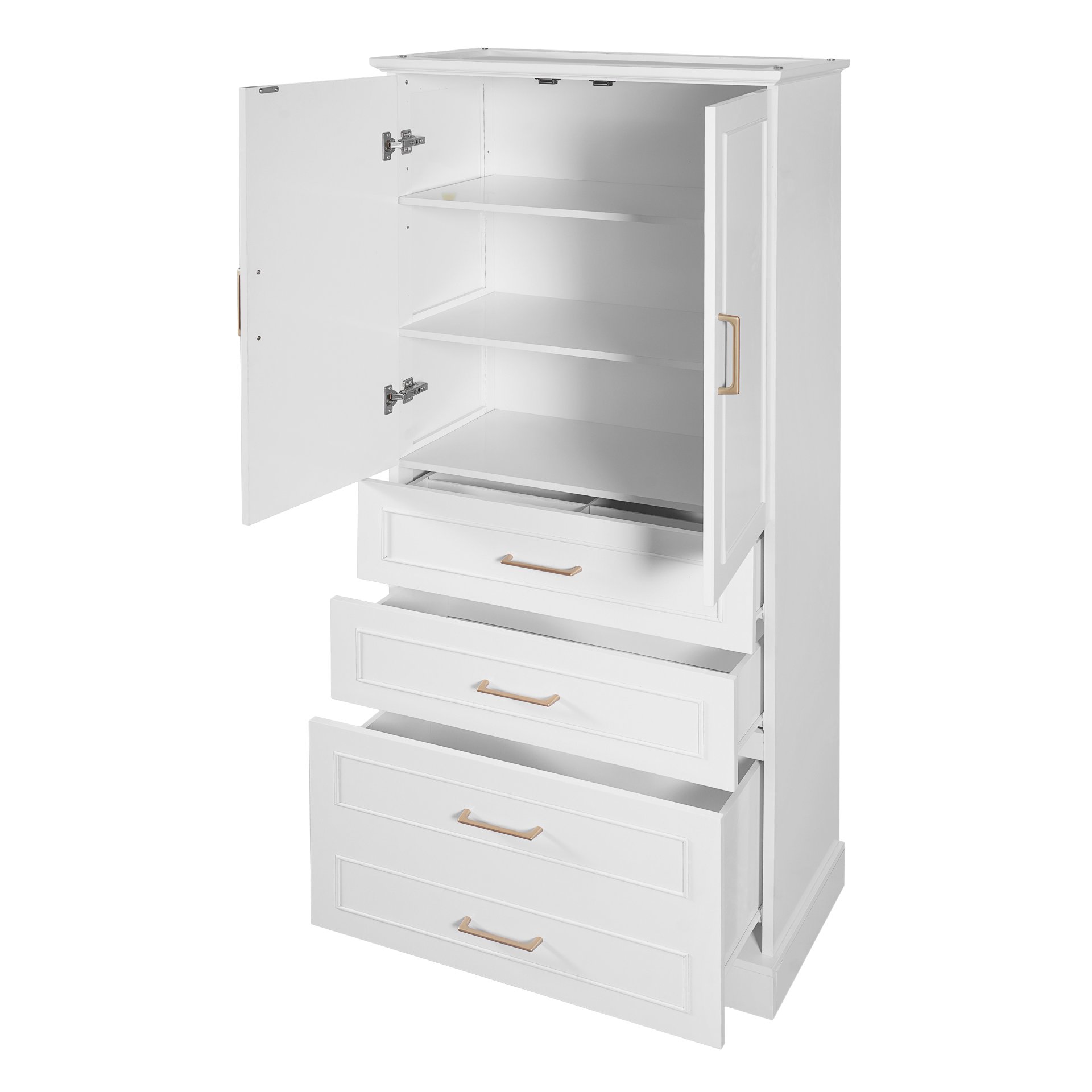 Bathroom Cabinet With 3 Drawers, Adjustable Shelf, Panels, Steel Handles, Soft Close Doors - White - Image 12