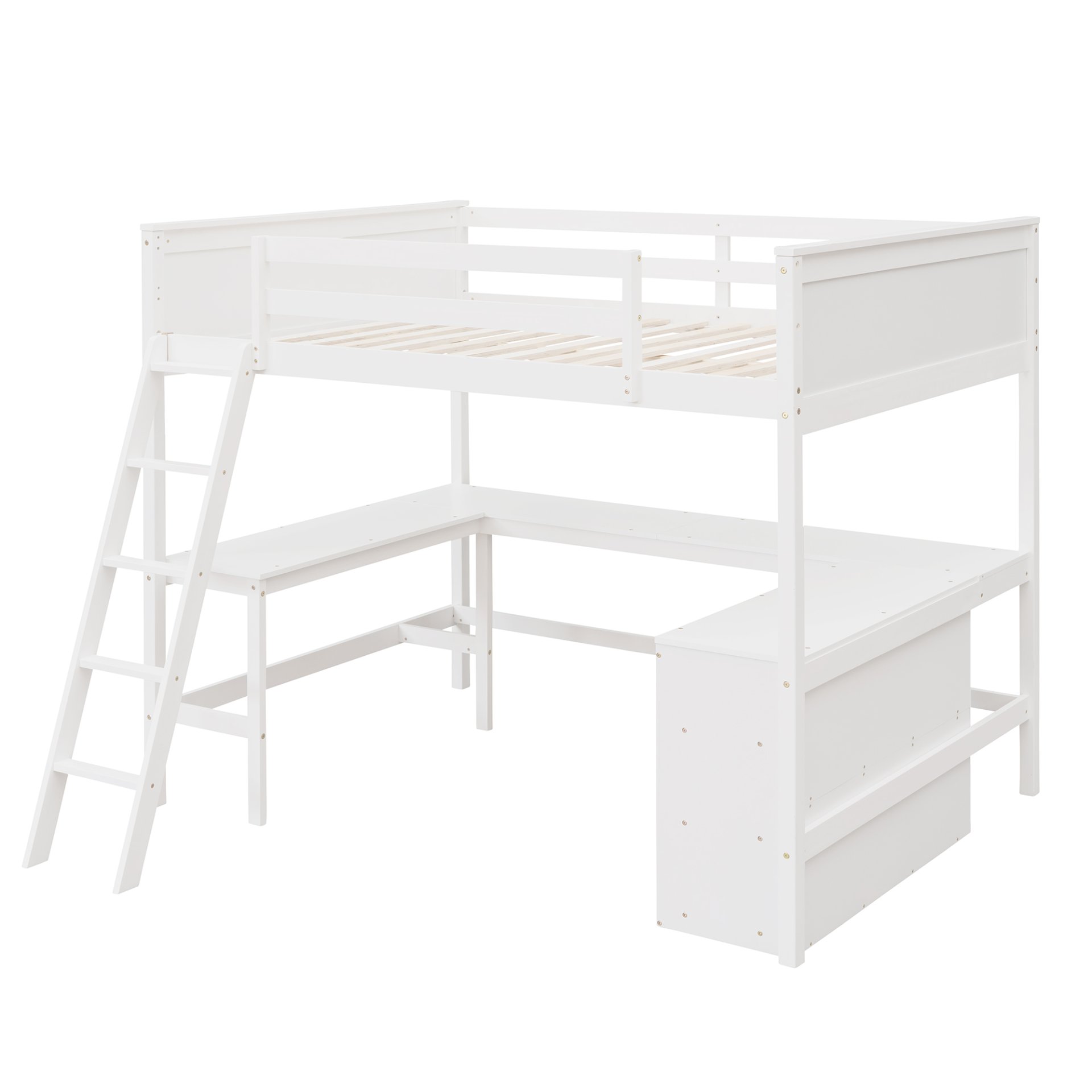 Full Size Loft Bed With Shelves With Desk - White - Image 4