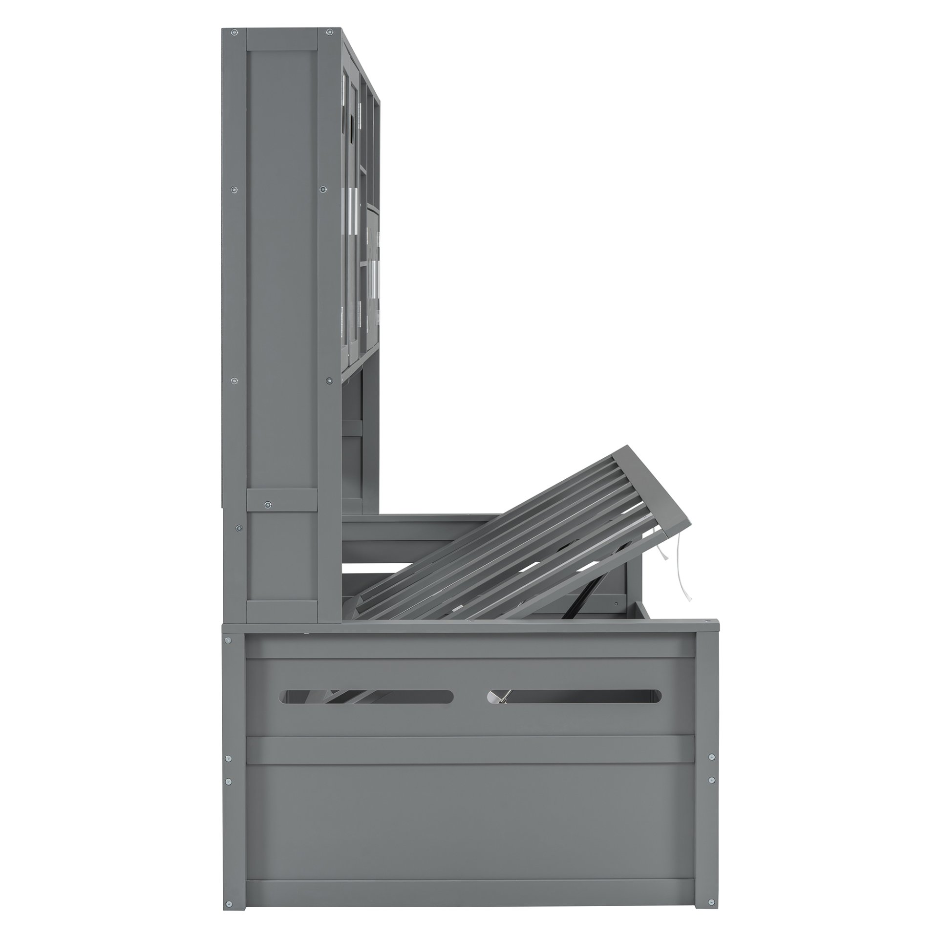 Twin Size Wooden Daybed With Hydraulic Bed And All In One Cabinet And Shelf - Gray - Image 6