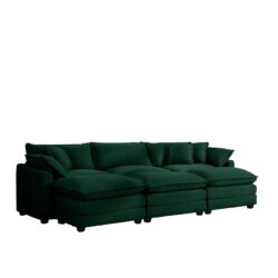 Oversized Modular Cushion Sofa Set With Portable Ottoman Corduroy L Shaped Low Back Deep Seating - Green