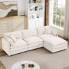 Contemporary Modular Sectional Sofa L Shaped Couch Set With Movable Ottoman Chenille - Beige - Image 2