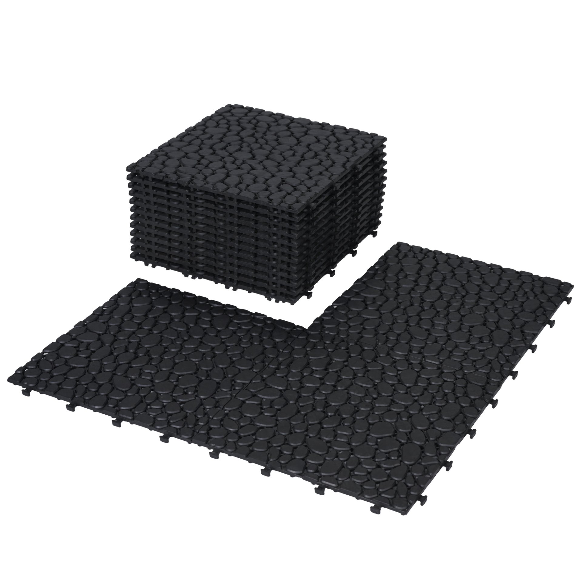 Interlocking Deck Tiles Plastic Waterproof Outdoor All Weather Anti-Slip Bathroom Shower Balcony Porch Strong Weight Capacity Upto 440 Lbs, Pebble Stone Pattern Pack Of 12 - Black - Image 17