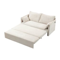 Out Sofa Bed, Corduroy Convertible Sleeper Sofa Couch, Side Storage, And USB / C - Type Charging Ports Chair For Living Room, Bedroom, Apartment - White