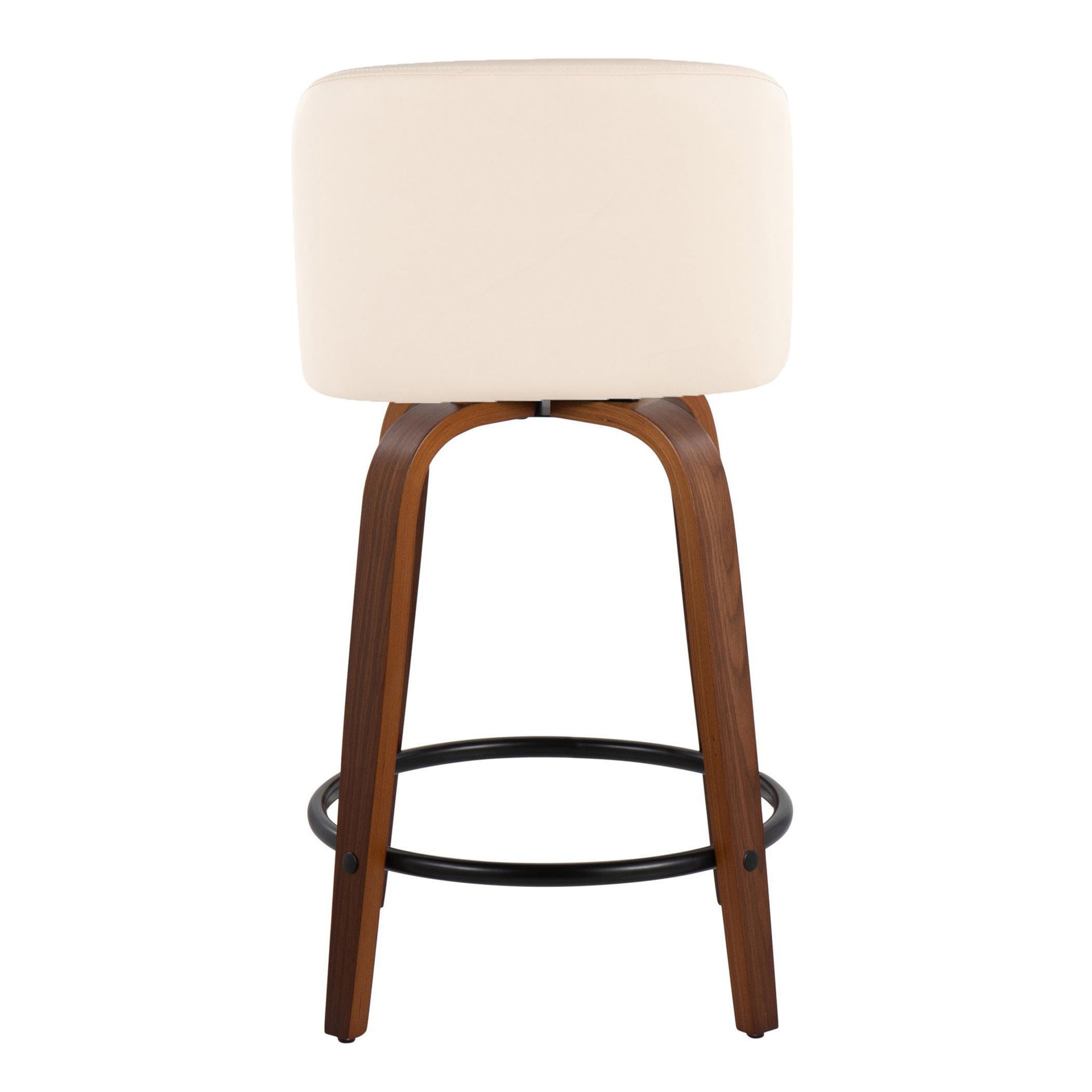 Toriano - Mid-Century Modern Fixed Height Counter Stool & Swivel And Round Footrest (Set of 2) - Walnut / Cream - Image 5
