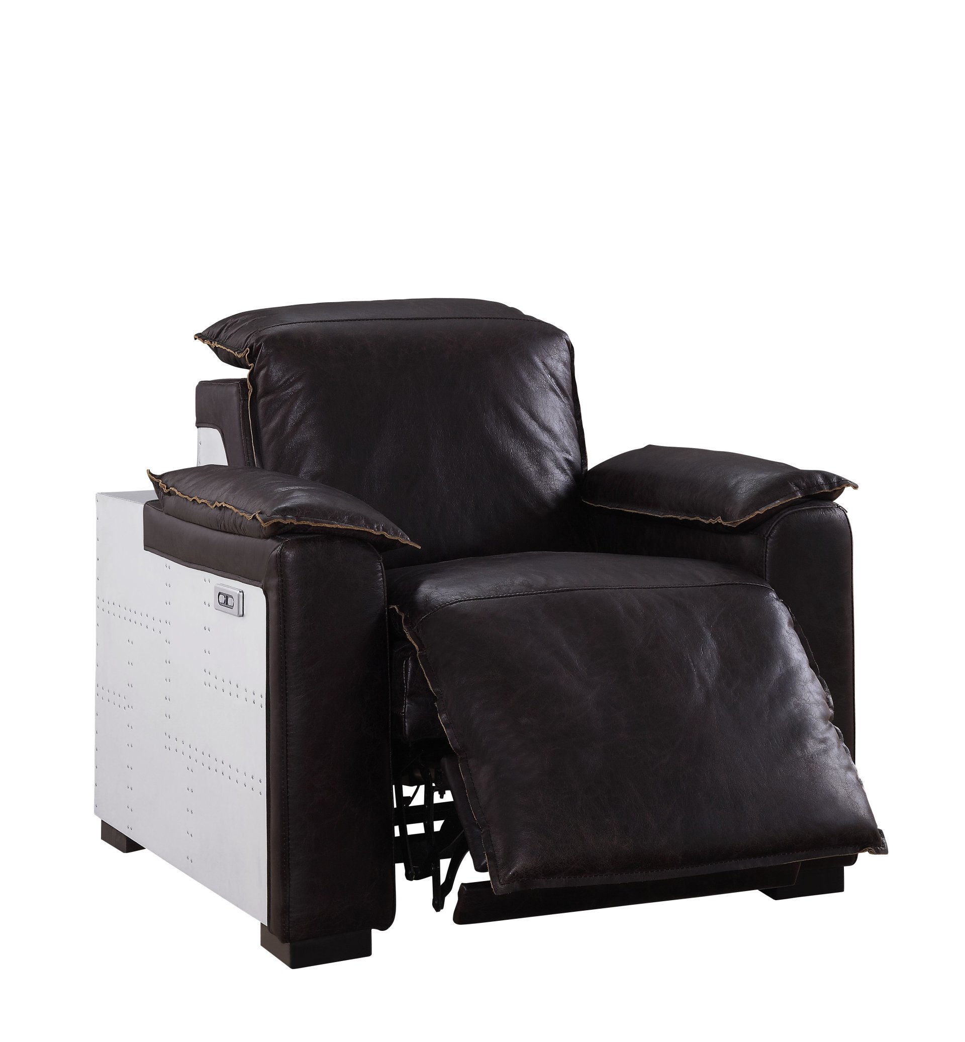 Misezon - Top Grain Leather Power Motion Recliner - Dark Brown - Image 5