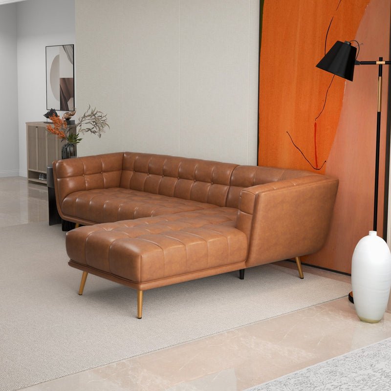Addison - Right Sectional Leather Sofa - Cognac - Image 14