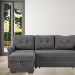 Destiny - Linen Reversible Sleeper Sectional Sofa With Storage Chaise - Dark Gray