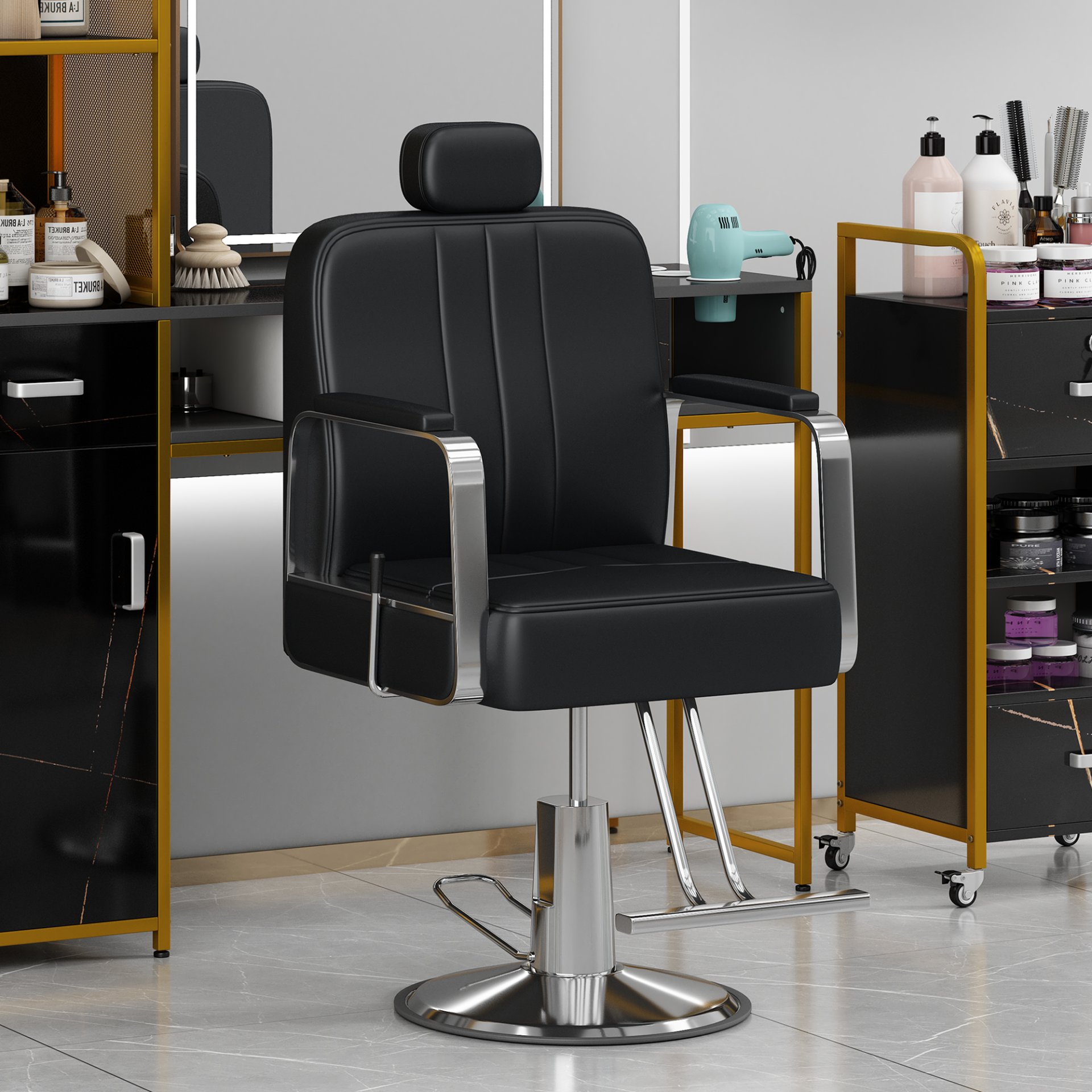 Premium Reclining Barber Chair Salon Chair For Hair Stylist With Heavy Duty Hydraulic Pump, 360° Rotation, Tattoo Chair Shampoo Beauty Salon Equipment, Max Load Weight 400 Lbs - Black - Image 2