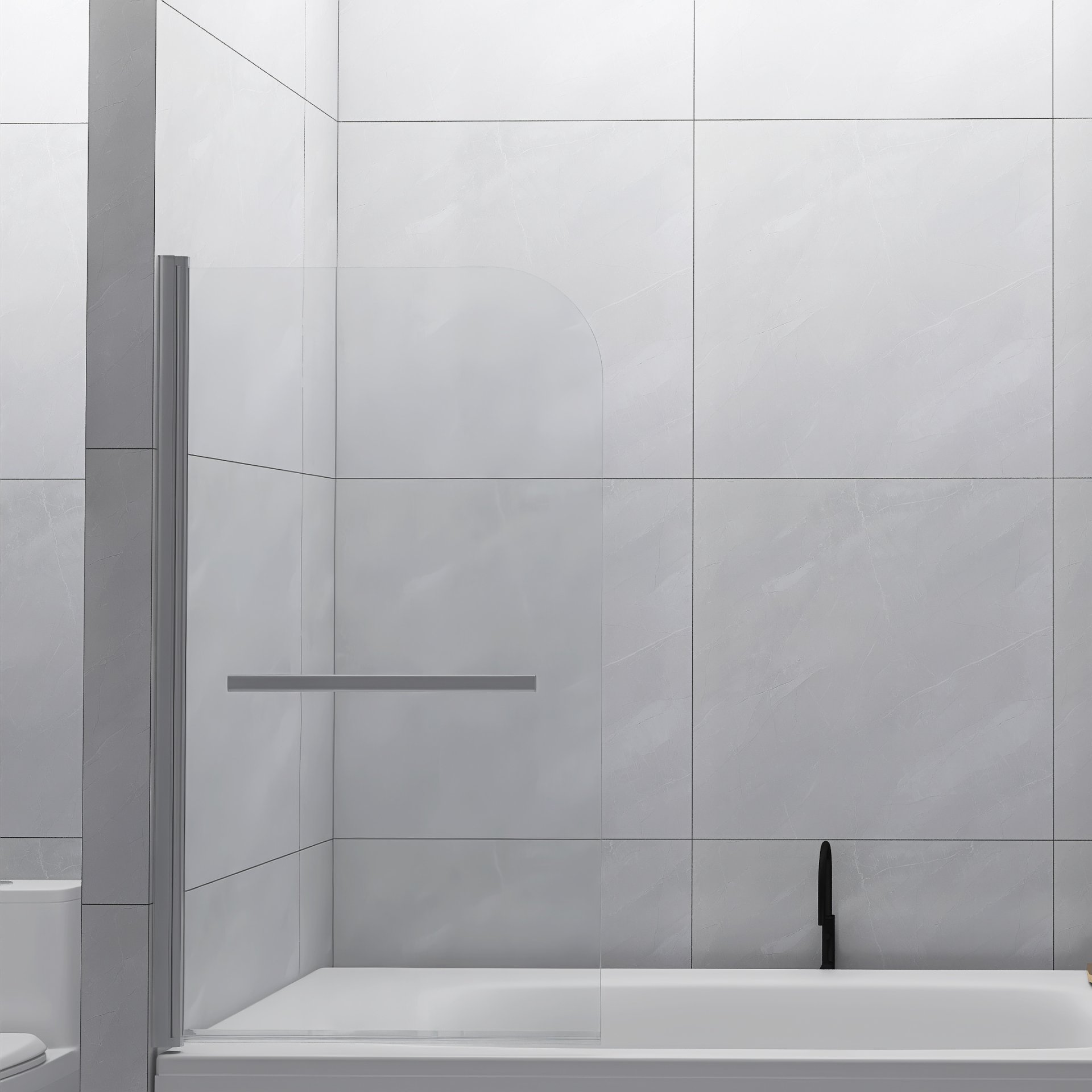 Bathtub Screen Framless Shower Door Tempered Glass Shower Panel - Transparent - Image 4
