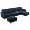 Elegant Velvet L - Shape Convertible Sectional Sofa With Movable Ottoman - Black - Image 16