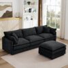 Modular L-Shaped Sectional Sofa Set With Movable Ottoman - Black - Image 11