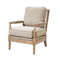 Fancy Design Arm Chair With Nailhead Trim - Light Gray / Camel Oak
