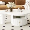 Cloud - Coffee Table, Irregular Shape Coffee Table With 1 Dreawer And Shelf For Living Room - White - Image 5