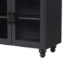 Farmhouse TV Stand With Solid Wood Gourd Shaped Legs For TVs Up To 70", Entertainment Center With Bookshelves & Tempered Glass Doors, Media Console With Adjustable Shelves, Living Room - Black / Natural - Image 21