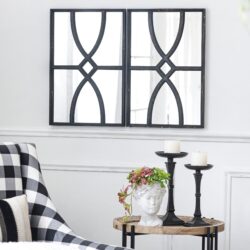 Rectangular Wooden Wall Mirror With Antique Frame, Vertical Or Horizontal Home Decor For Living Room (Set of 2) - Black