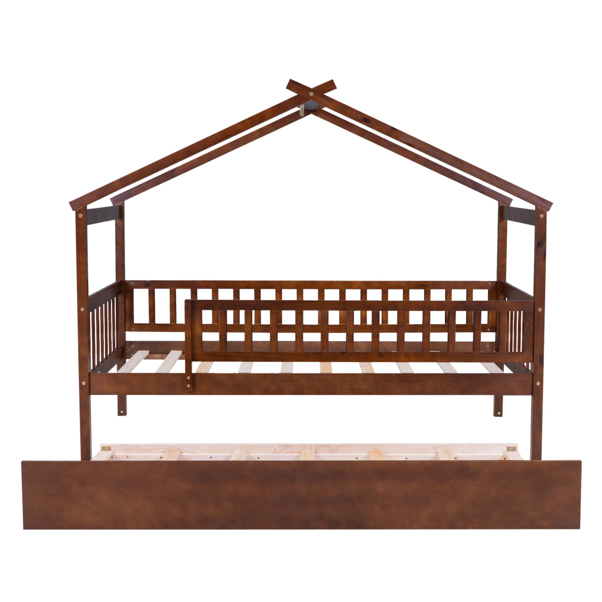 Twin Size House Bed & Twin Size Trundle - Walnut - Image 7