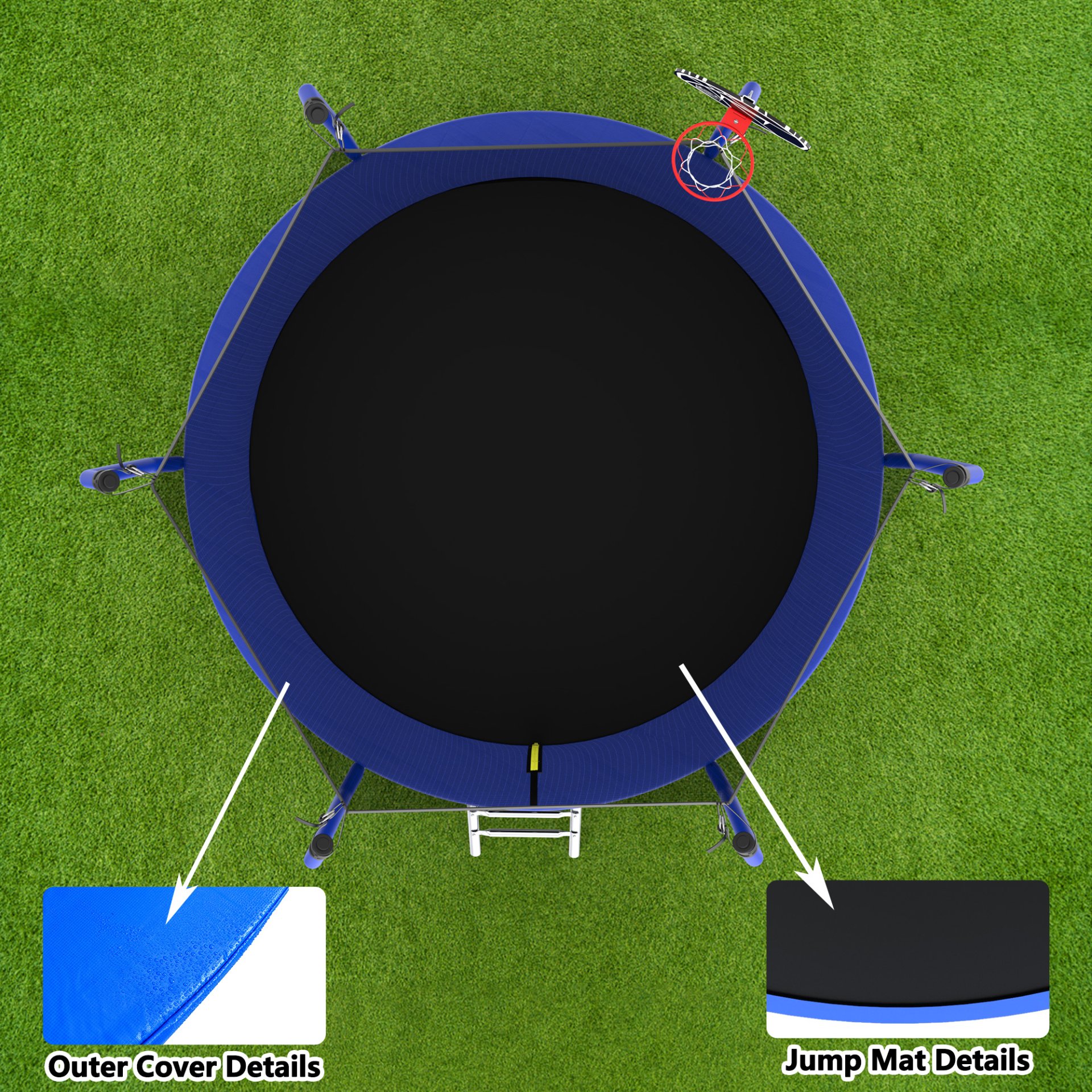 8Ft Trampoline With Basketball Hoop, Astm Approved Reinforced Type Outdoor Trampoline With Enclosure Net - Blue - Image 9