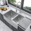 Double Bowl Sink 60 / 40 Split Apron Front Kitchen Sink In 16 Gauge With 2 10" Deep Basins 33" X21" X10" - Brushed Nickel - Image 2