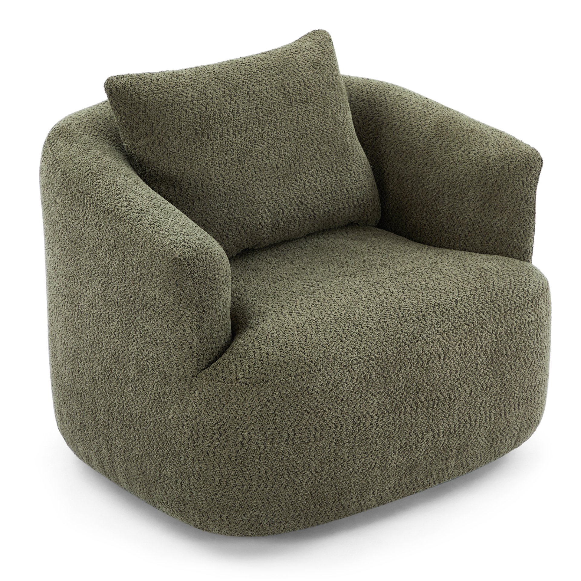 360° Swivel Chair, Chenille Upholstered Barrel Sofa Chair With Throw Pillow, For Living Room, Office - Green - Image 13