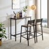 Bar Stool And Bar 3 Piece Set, Industrial Style Bar Stool With Backrest, Iron Wood Structure Furniture, Suitable For Bars, Kitchens - Antique Brown / Black - Image 2