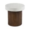 Mgo Cylindrical Side Table With Faux Stone Top And Wood Faux Base - Antique White / Natural - Image 5