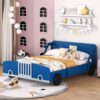 Full Size Car-Shaped Platform Bed & Wheels - Blue - Image 7