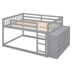Full Over Full Bunk Bed With 4 Drawers And 3 Shelves - Gray