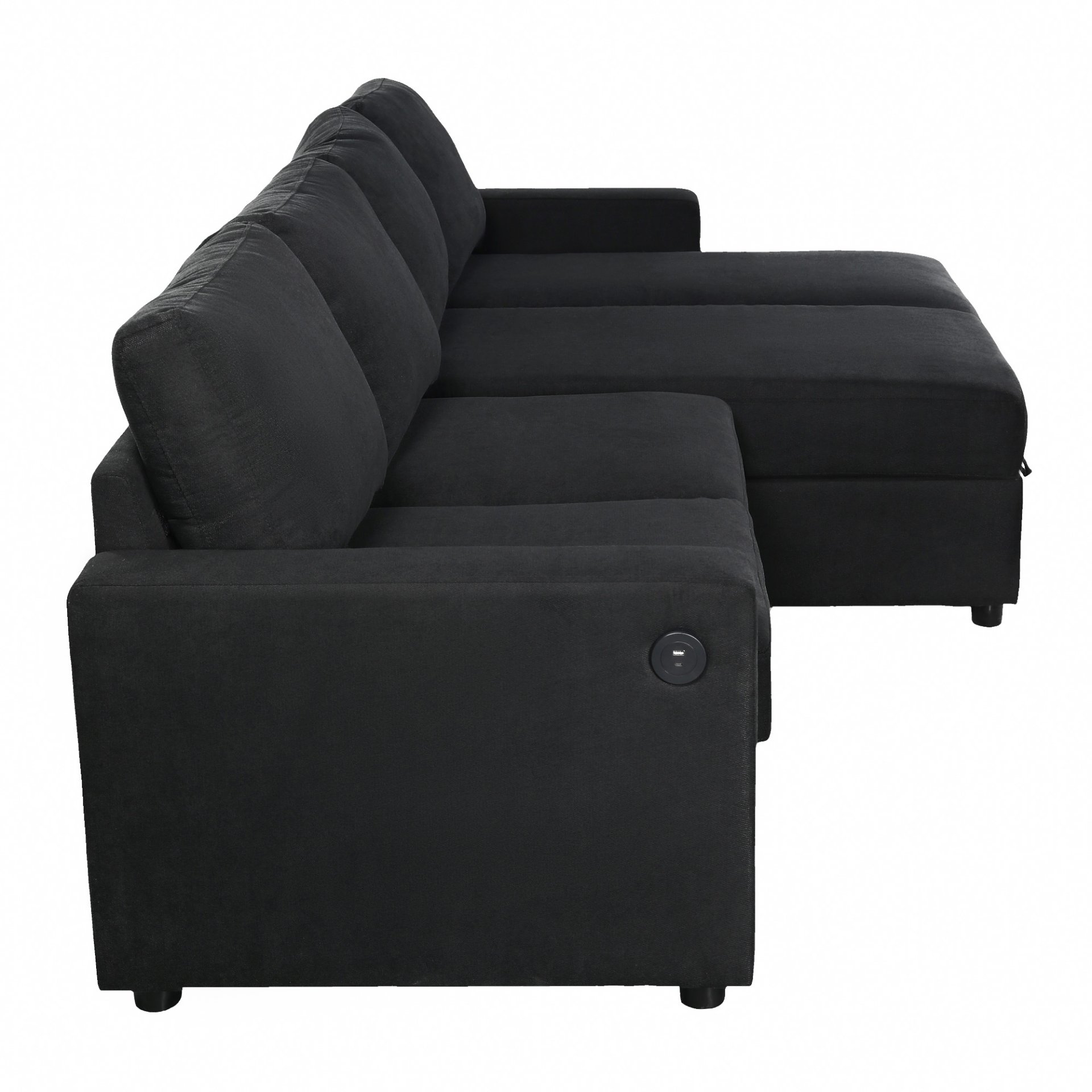 Convertible U Shaped Sectional Sofa With Storage Chaise Lounges And USB Ports - Black - Image 27