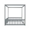 Full Size Canopy Frame Floor Bed With Fence, Guardrails - Gray - Image 15