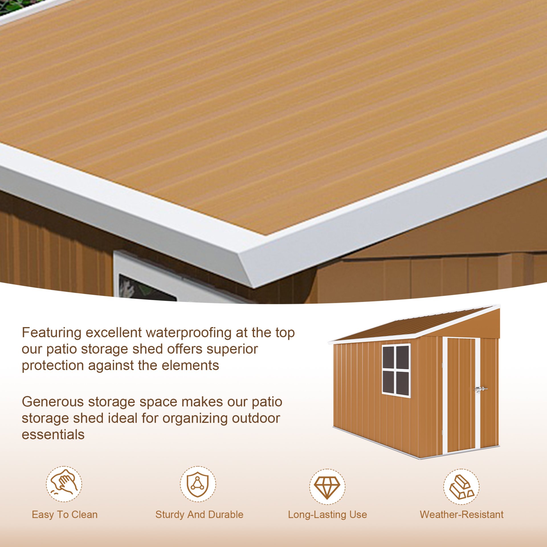 Heavy Duty Storage Shed With Double Doors And Ventilation Weatherproof Outdoor Garden Shed - Brown - Image 4