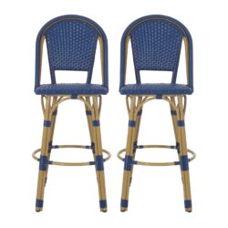 Outdoor Rattan And Aluminum French Barstools Set - Navy Blue