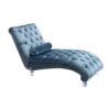 Velvet Chaise Lounge Chair With Pillow, Button Tufted Upholstered - Light Blue - Image 12
