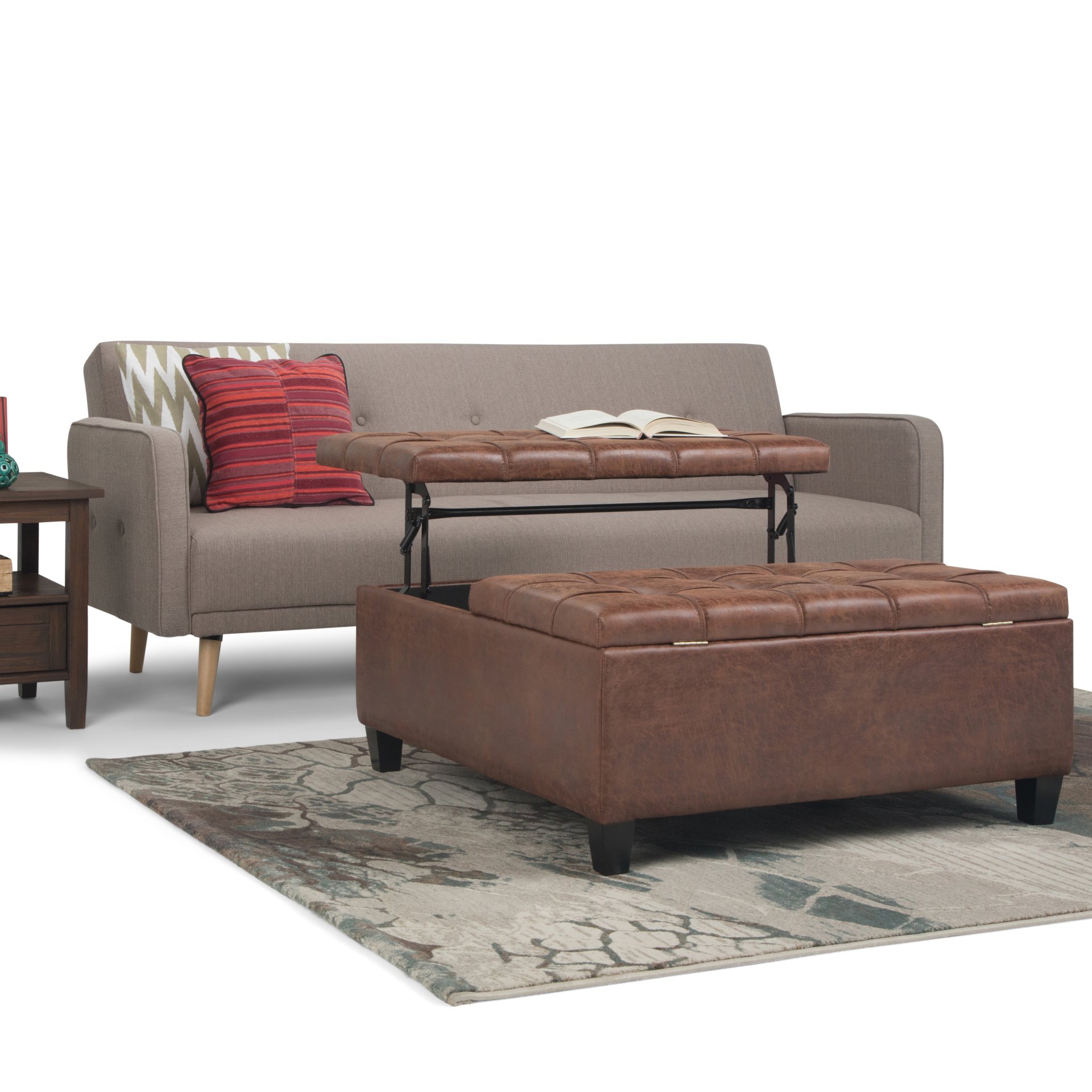 Harrison - Coffee Table Storage Ottoman - Distressed Umber Brown - Image 9