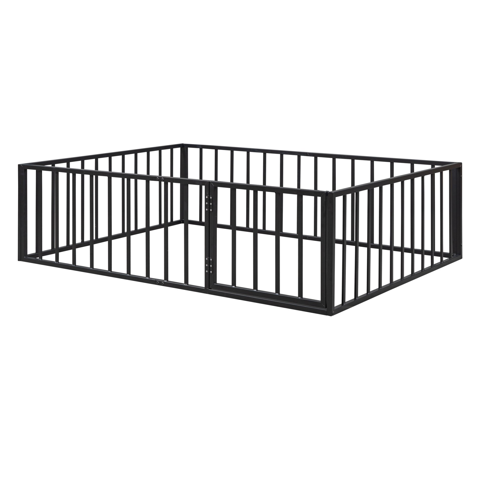 Full Size Floor Bed Frame With Fence And Door - Black - Image 9