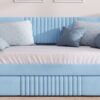 Upholstered Daybed Sofa Bed Twin Size With Trundle Bed And Slat - Light Blue - Image 10
