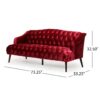 Comfy 3 Seat Sofa With Wooden Legs, For Living Room And Study - Wine Red - Image 3